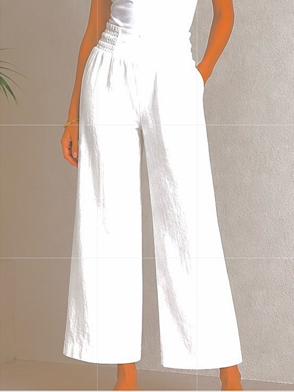 Sigrid Olsen White Wide-Leg Smocked-Waist Pants - Picture 4 of 12